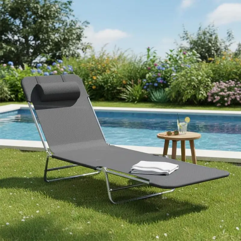 Outdoor Foldable Sun Lounger, Adjustable Backrest Garden Recliner Sun Lounger Chair with Headrest Pillow, Black
Outdoor Foldable Sun Lounger, Adjustable Backrest Garden Recliner Sun Lounger Chair with Headrest Pillow, Black