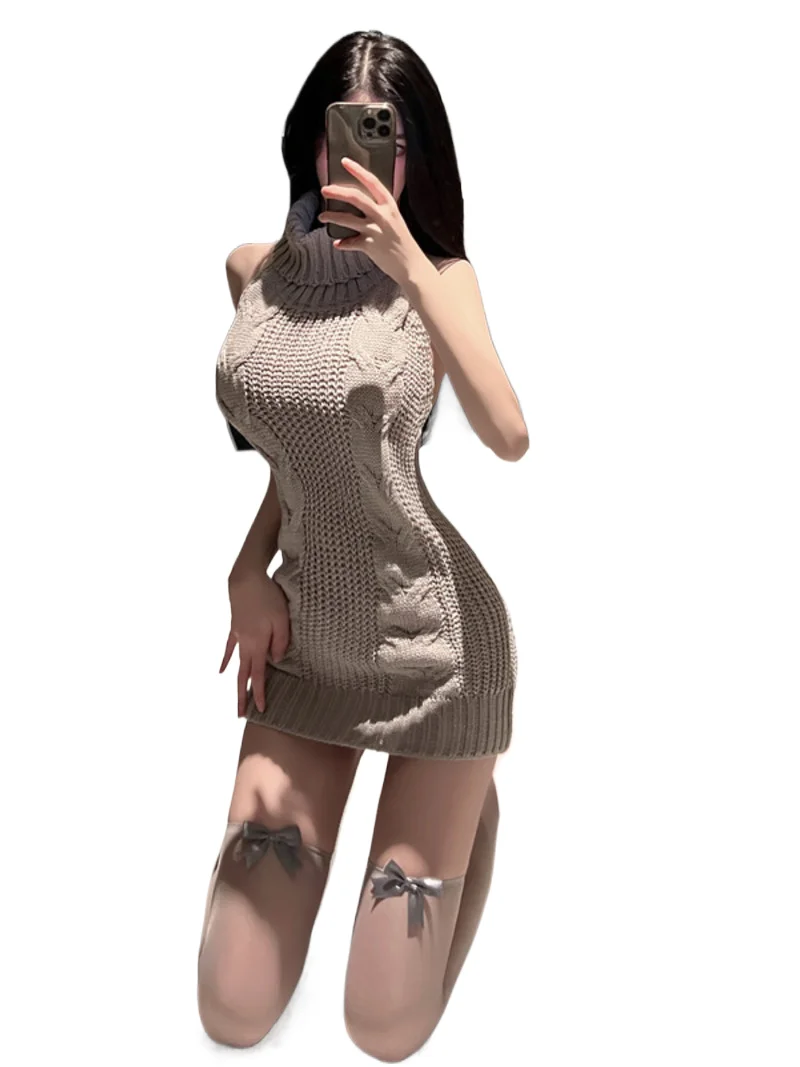 Spring/Summer Women's High Street Style Sexy Sweater Knitted Sweater with Open Back High Collar Kawaii Knitted Sweater MXZX
Spring/Summer Women's High Street Style Sexy Sweater Knitted Sweater with Open Back High Collar Kawaii Knitted Sweater MXZX