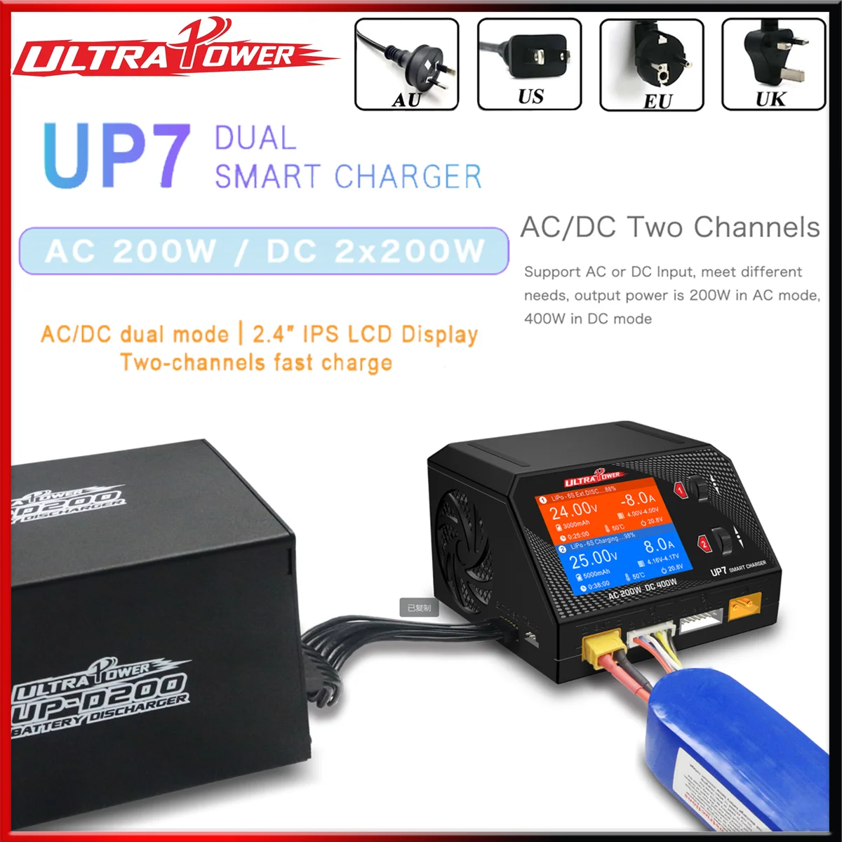 Умное балансное зарядное устройство UltraPower UP7 10A, разрядное устройство переменного тока, 200 Вт постоянного тока, 400 Вт, двухканальный ЖК-дисплей для Lipo LiHV Lilon LiFe RC Model
Умное балансное зарядное устройство UltraPower UP7 10A, разрядное устройство переменного тока, 200 Вт постоянного тока, 400 Вт, двухканальный ЖК-дисплей для Lipo LiHV Lilon LiFe RC Model