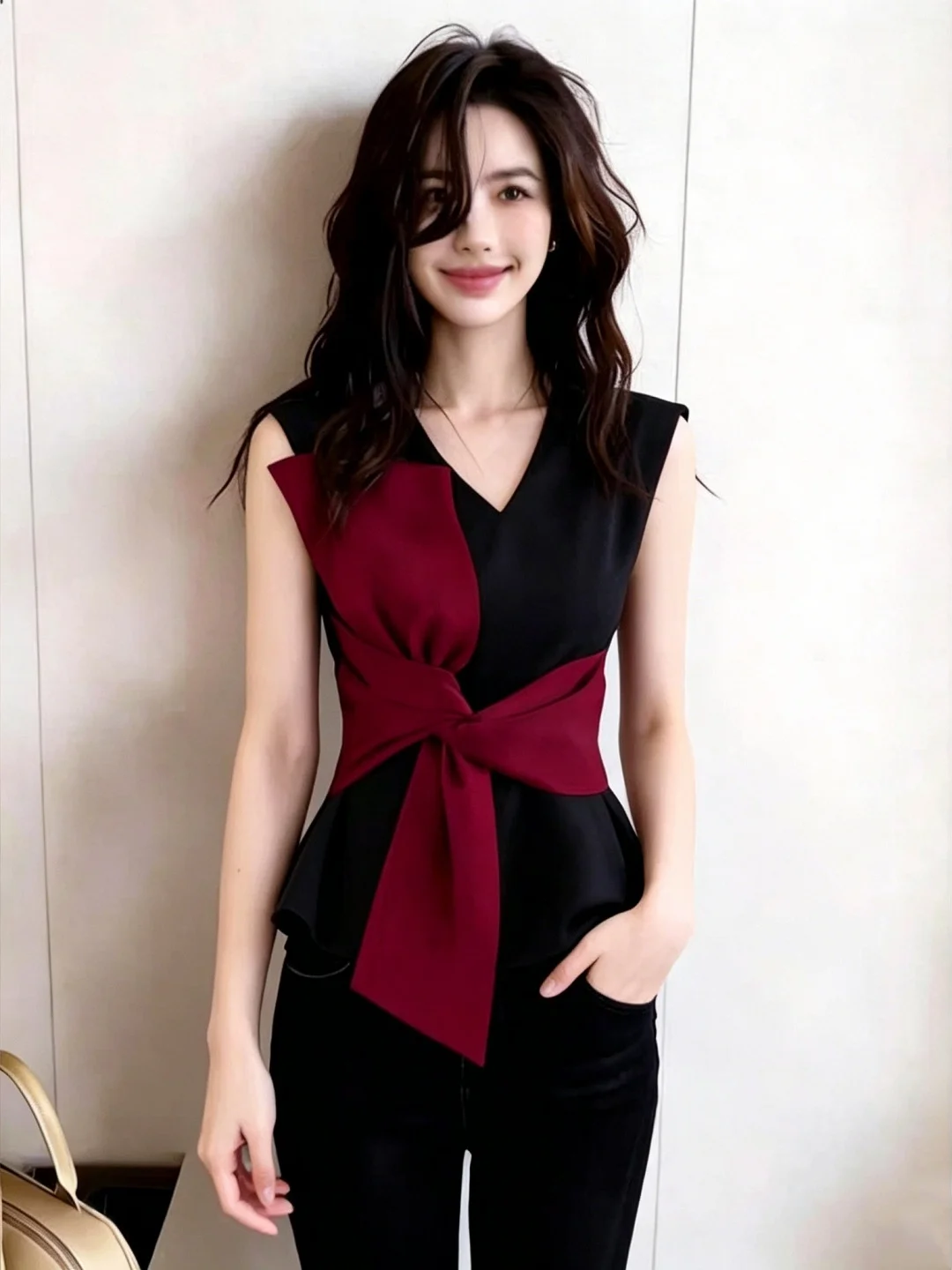 Stylish Beautiful Color Block Knot Waistless Sleeveless Vest Women's Fashionable Summer Top Korean Style Straight Cut
Stylish Beautiful Color Block Knot Waistless Sleeveless Vest Women's Fashionable Summer Top Korean Style Straight Cut