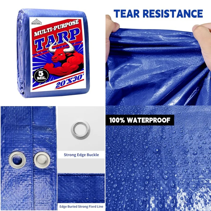 Tarp 20x30 Feet 100 Waterproof Uv Resistant High Durability Multipurpose Blue Tarp for Covering Courtyards, Cars, Camping, Gard
Tarp 20x30 Feet 100 Waterproof Uv Resistant High Durability Multipurpose Blue Tarp for Covering Courtyards, Cars, Camping, Gard