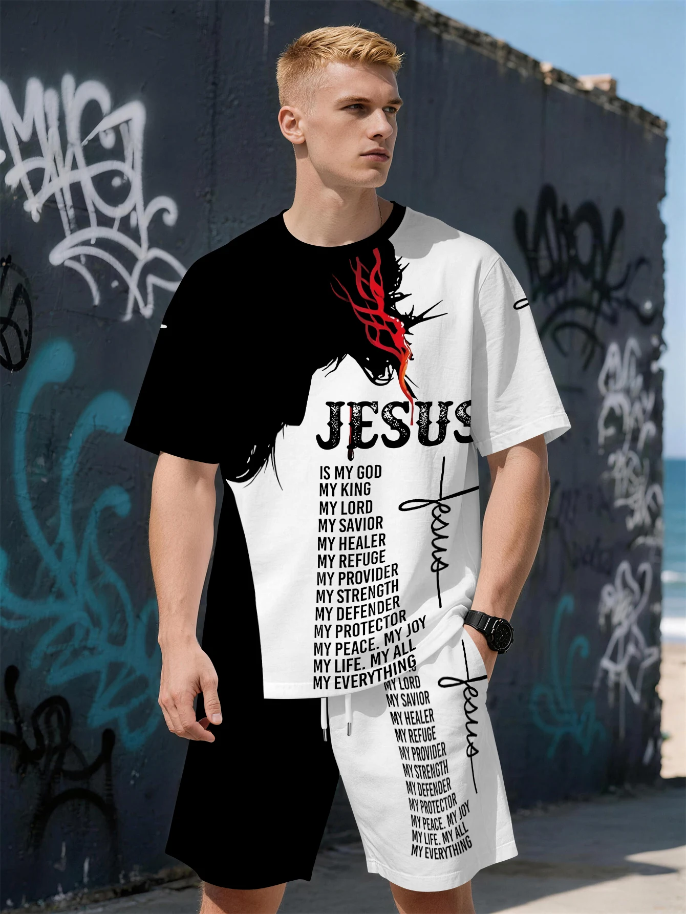 2026 Summer New Men's Short-Sleeved Set with 3D Trendy Letter Pattern Print Casual and Fashionable Street Style Comfortable
2026 Summer New Men's Short-Sleeved Set with 3D Trendy Letter Pattern Print Casual and Fashionable Street Style Comfortable