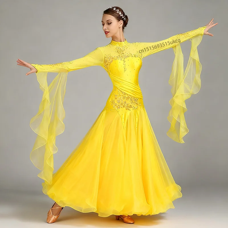 Ballroom Dance Dress Women High Collar Stretchy Standard Dancing Costume Adult Waltz Ballroom Competition Dance Dress For Female
Ballroom Dance Dress Women High Collar Stretchy Standard Dancing Costume Adult Waltz Ballroom Competition Dance Dress For Female