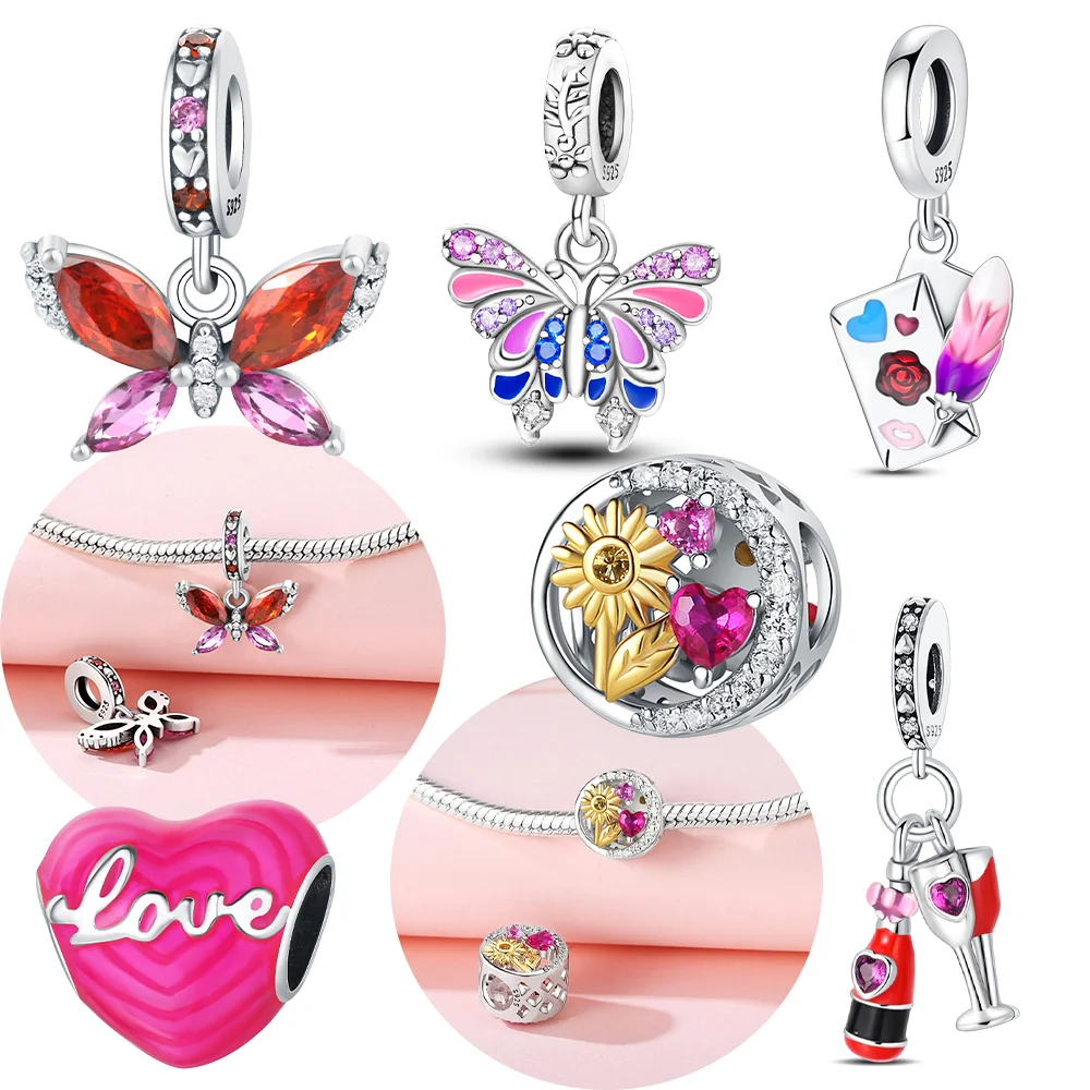 Подвески-шармы из стерлингового серебра 925 пробы: Красное вино, Сердце, Глубокий розовый, Бабочка. Подходят для браслетов. Женские украшения. Подарок. DIY.
Подвески-шармы из стерлингового серебра 925 пробы: Красное вино, Сердце, Глубокий розовый, Бабочка. Подходят для браслетов. Женские украшения. Подарок. DIY.