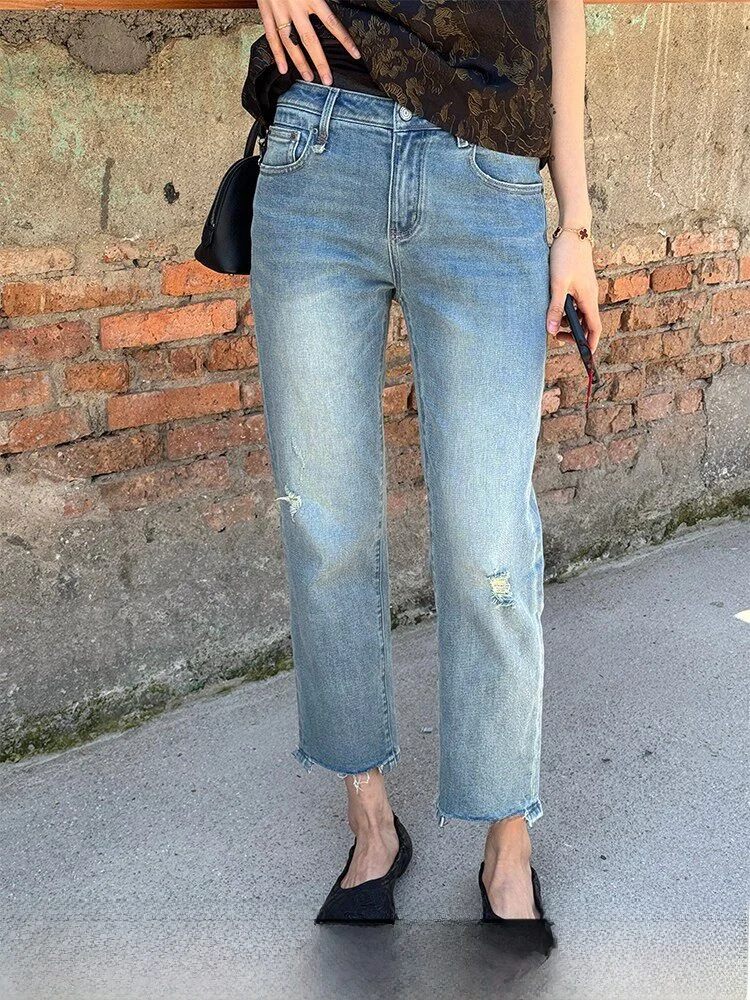 Blue Skinny Denim Jeans Women's Summer Thin Nine-Piece Straight Leg Pants Tear Hole Design Casual Comfortable Cotton Blend
Blue Skinny Denim Jeans Women's Summer Thin Nine-Piece Straight Leg Pants Tear Hole Design Casual Comfortable Cotton Blend