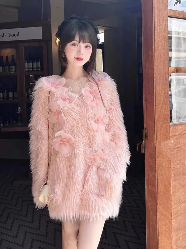 Autumn Winter New Sweet Large Size Thick Faux Mink Fur Sweater Women Loose Heavy Industry Nail Bead Flower Knitted Sweater
Autumn Winter New Sweet Large Size Thick Faux Mink Fur Sweater Women Loose Heavy Industry Nail Bead Flower Knitted Sweater