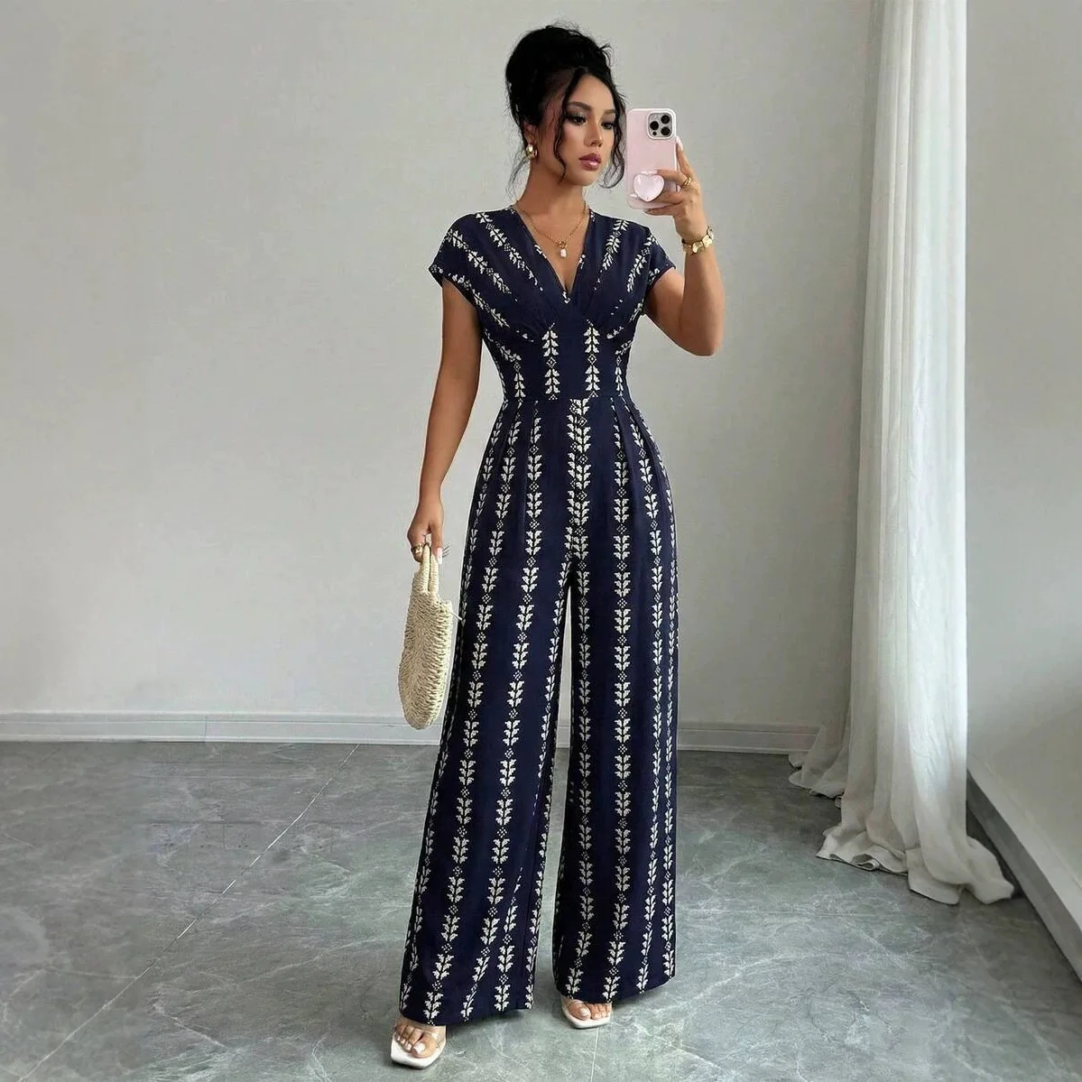 Women's Solid Color Digital Print V-neck Elegant Waist-cinching High-waisted Wide-leg Jumpsuit Clothing Maxi Femme Luxury
Women's Solid Color Digital Print V-neck Elegant Waist-cinching High-waisted Wide-leg Jumpsuit Clothing Maxi Femme Luxury