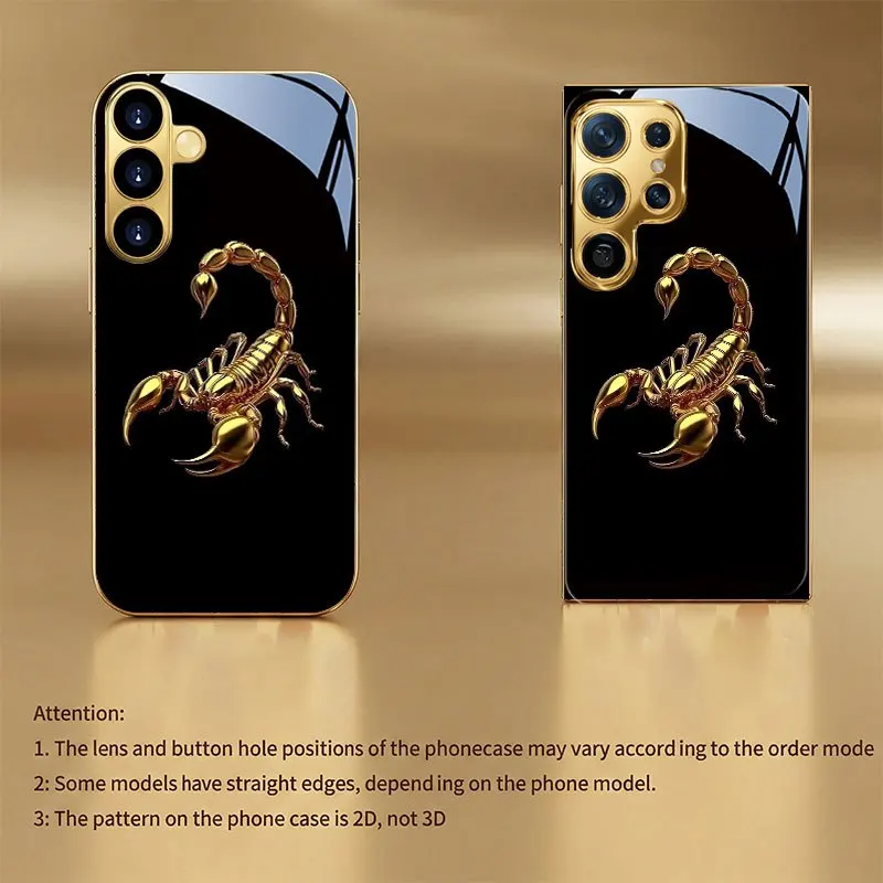 Gold scorpion pattern electroplated glass phone case, suitable for Samsung S26/S25/S24/S23/S22/S21/S20 and other models.
Gold scorpion pattern electroplated glass phone case, suitable for Samsung S26/S25/S24/S23/S22/S21/S20 and other models.