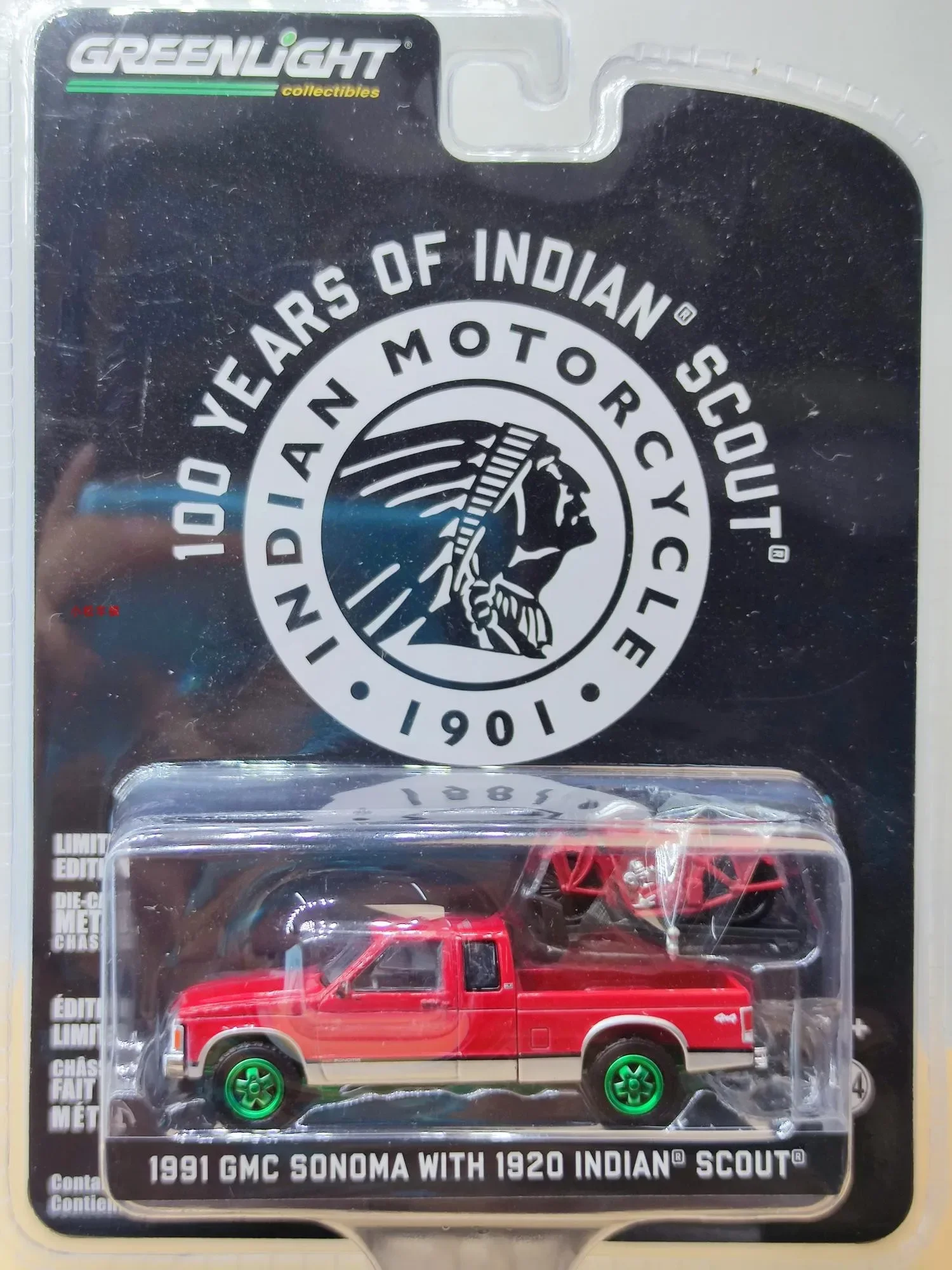GreenLight 1:64 1991, GMC Sonoma Extended Edition и мотоцикл Indian Scout Centennial Green Edition, коллекция моделей автомобилей
GreenLight 1:64 1991, GMC Sonoma Extended Edition и мотоцикл Indian Scout Centennial Green Edition, коллекция моделей автомобилей