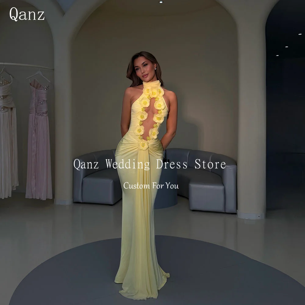 Qanz Yellow Satin Evening Dresses Mermaid 3D Flowers High Neck Women's Wedding Party Attire Sleeveless Party Gowns Customized
Qanz Yellow Satin Evening Dresses Mermaid 3D Flowers High Neck Women's Wedding Party Attire Sleeveless Party Gowns Customized