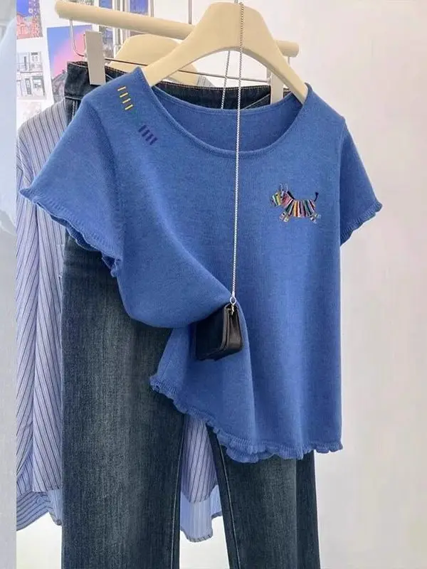 Soft Polyester Short Sleeve Printed T-Shirt Women's Knitted Summer Thin Texture Skin-friendly Casual round Neck Top
Soft Polyester Short Sleeve Printed T-Shirt Women's Knitted Summer Thin Texture Skin-friendly Casual round Neck Top