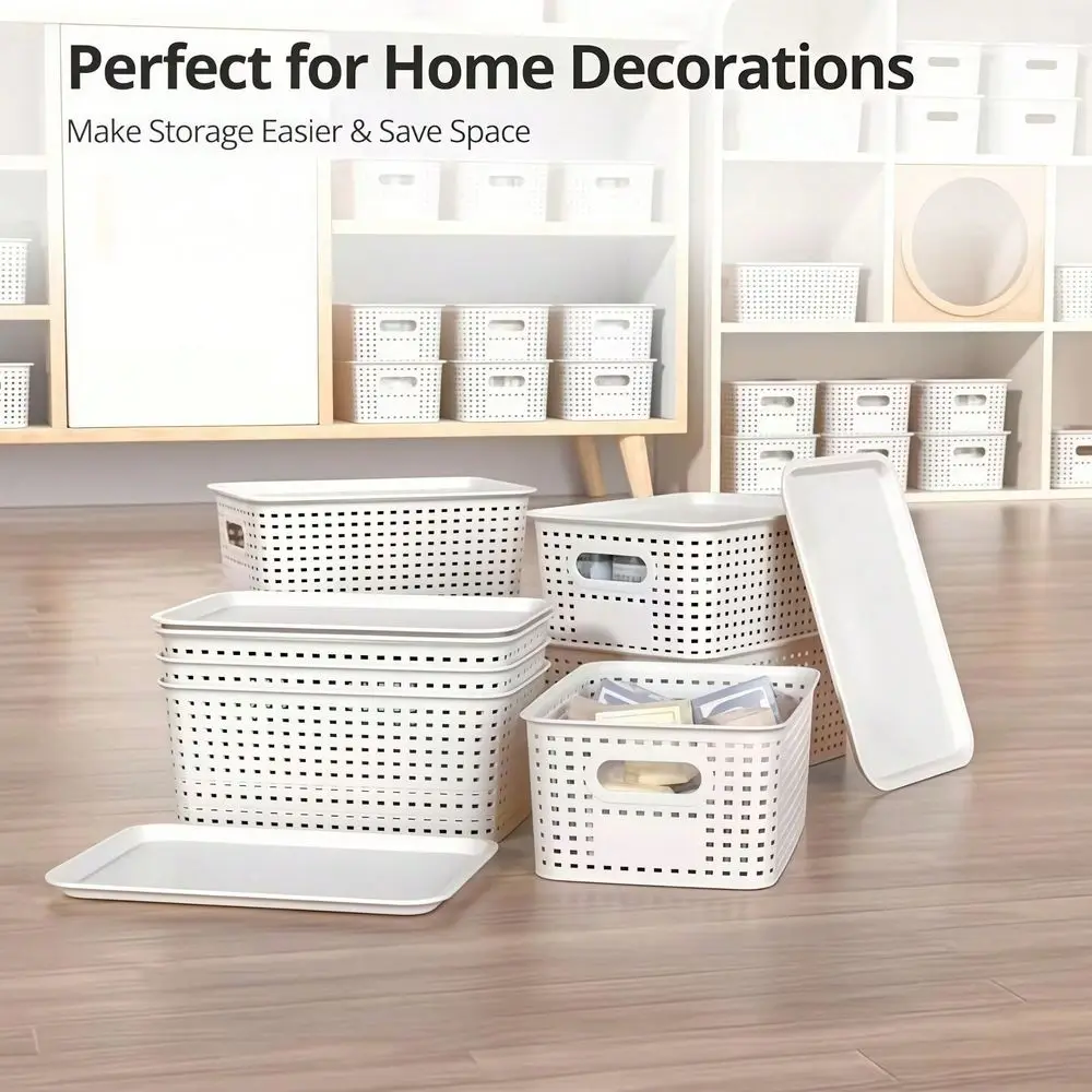 Set Lidded Storage Baskets, Plastic Woven Texture Organizer Bins, Stackable For Office, Bedroom, Classroom, Suitable For Home,
Set Lidded Storage Baskets, Plastic Woven Texture Organizer Bins, Stackable For Office, Bedroom, Classroom, Suitable For Home,