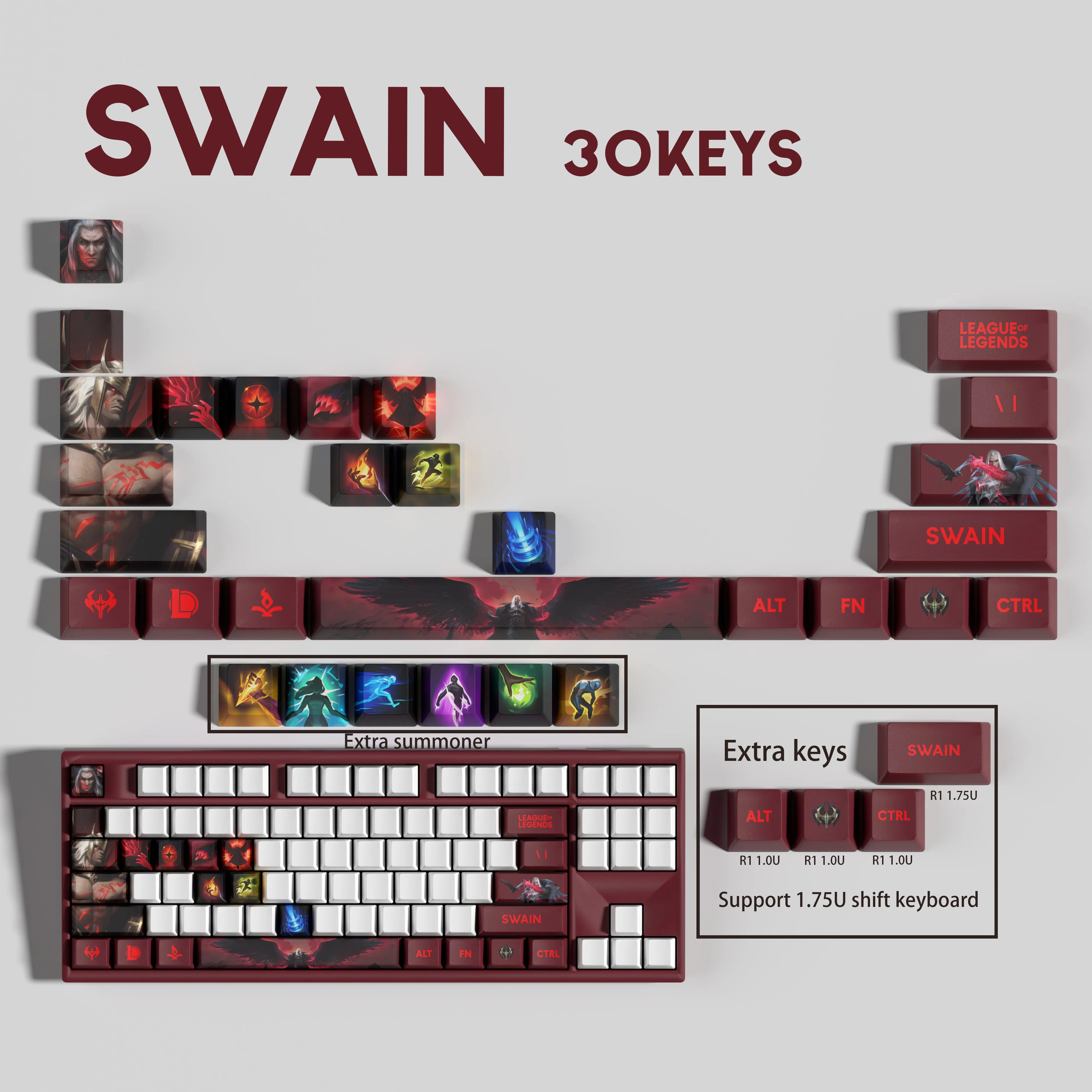 Swain KEYCAPS New design League of Legends keycaps 30KEYCAPS OEM Profile Keycaps for mechanical keyboard
Swain KEYCAPS New design League of Legends keycaps 30KEYCAPS OEM Profile Keycaps for mechanical keyboard