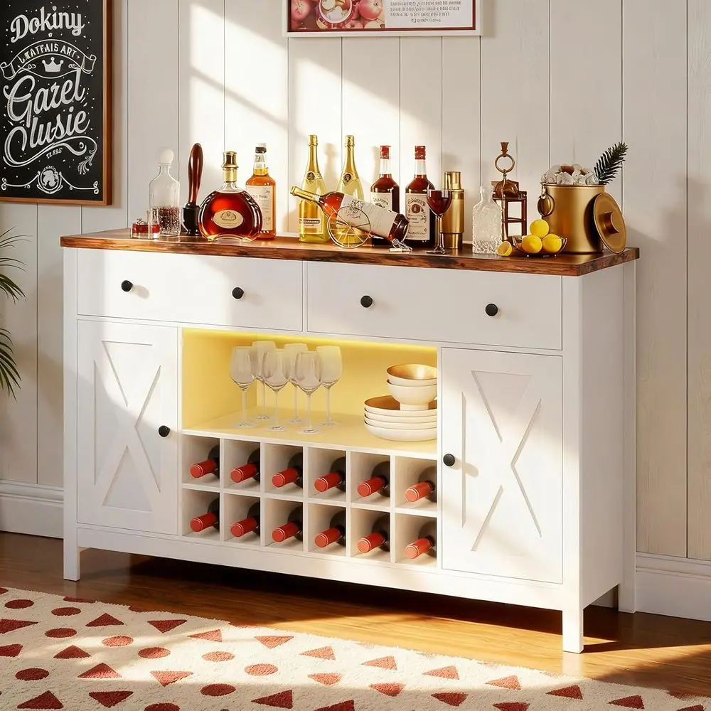Illuminated 55.1 White Home Bar Cabinet with Charging Station and Storage for Living Room
Illuminated 55.1 White Home Bar Cabinet with Charging Station and Storage for Living Room