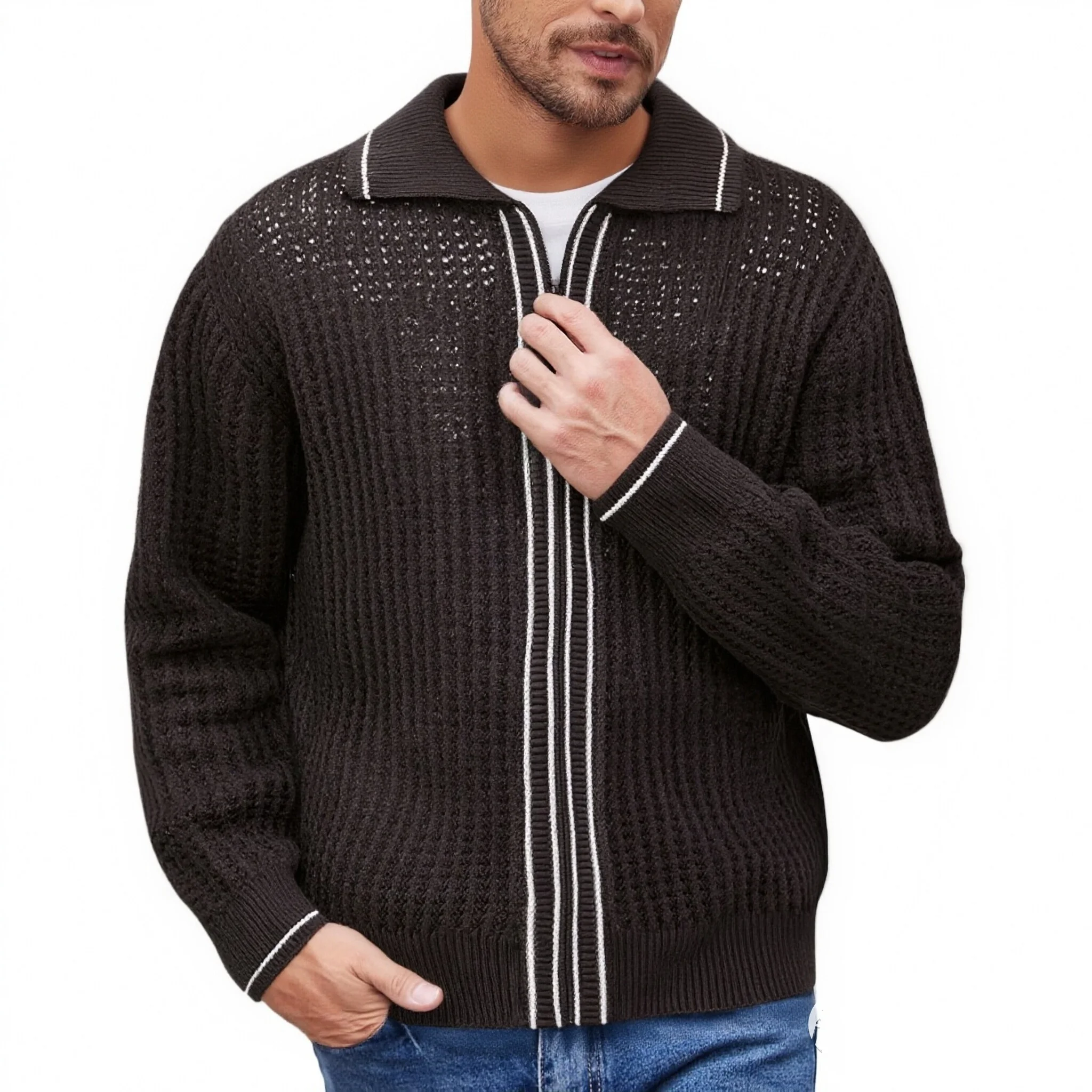 New Noble Style Hollow Knit Sweater Retro Casual Breathable Vibe Turn-down Collar Polo Sweater Zipper Jacket for Men and Women
New Noble Style Hollow Knit Sweater Retro Casual Breathable Vibe Turn-down Collar Polo Sweater Zipper Jacket for Men and Women