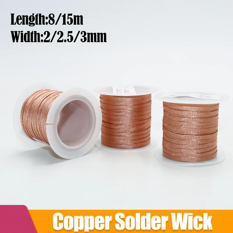 8/15M Length Desoldering Braid Mesh Tape Copper Wire Welding Point Solder Wick Soldering Remove of PCB Circuit Board Repair Tool
8/15M Length Desoldering Braid Mesh Tape Copper Wire Welding Point Solder Wick Soldering Remove of PCB Circuit Board Repair Tool
