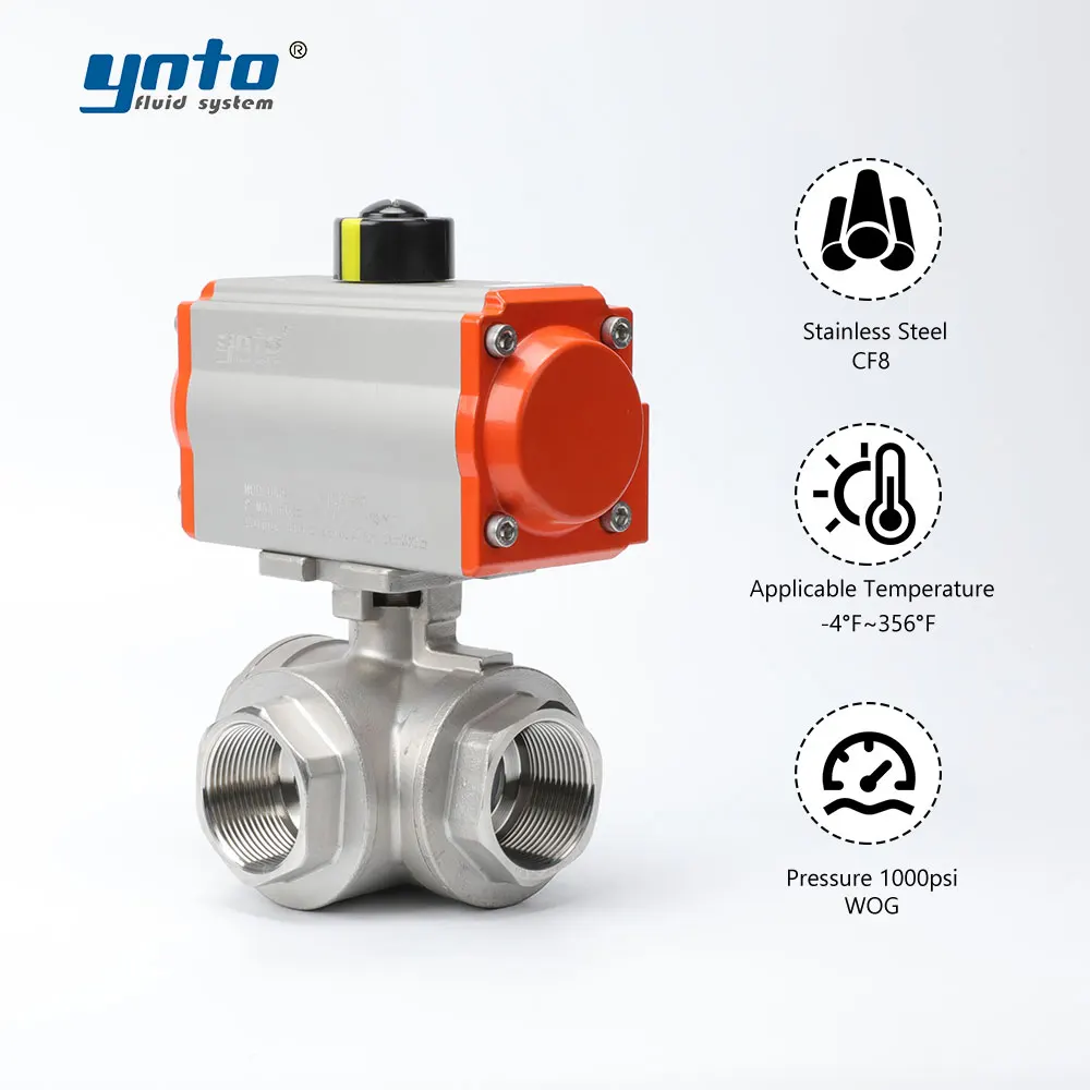 YNTO CE/ROHS 304 SS 3-Way Ball Valve Pneumatic Double-Acting Flexible Diverting for Chemical Pharma Fast Response Top Quality
YNTO CE/ROHS 304 SS 3-Way Ball Valve Pneumatic Double-Acting Flexible Diverting for Chemical Pharma Fast Response Top Quality