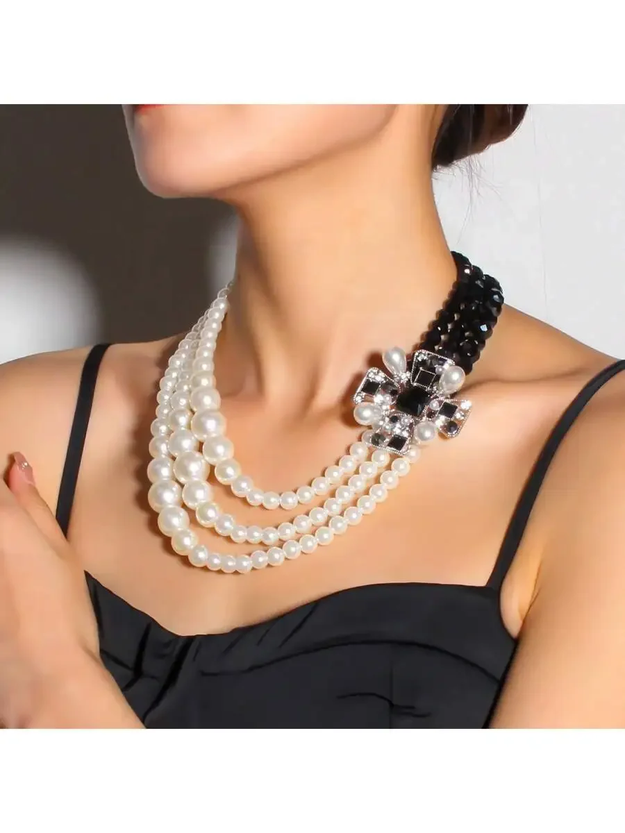 Vintage Asymmetrical Multi-Layer Faux Pearl Rhinestone Flower Necklace For Women
Vintage Asymmetrical Multi-Layer Faux Pearl Rhinestone Flower Necklace For Women
