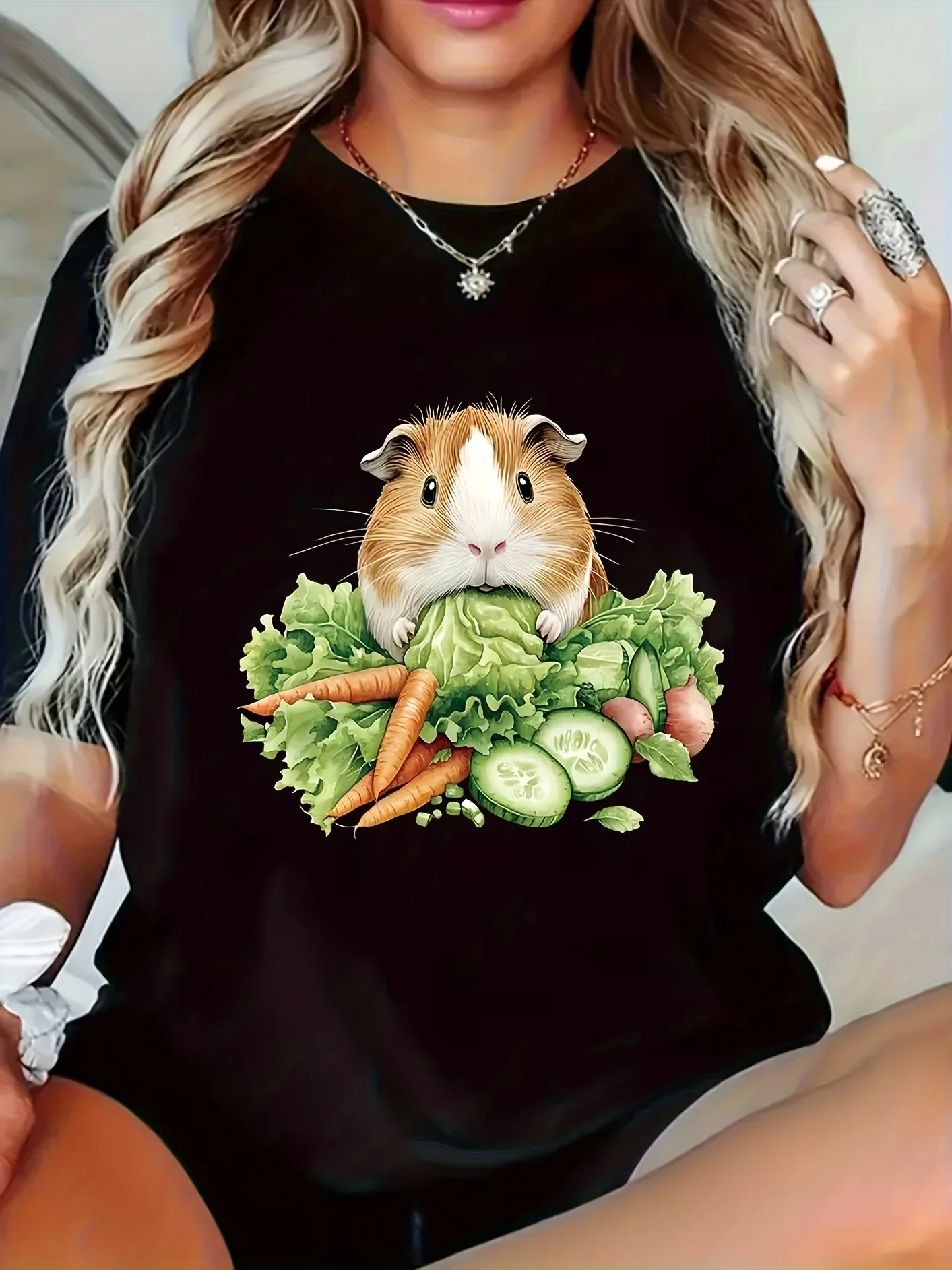 Camiseta con estampado de conejillo de indias y verduras para mujer camiseta informal con cuello redondo ropa informalcamisetas
Camiseta con estampado de conejillo de indias y verduras para mujer camiseta informal con cuello redondo ropa informalcamisetas