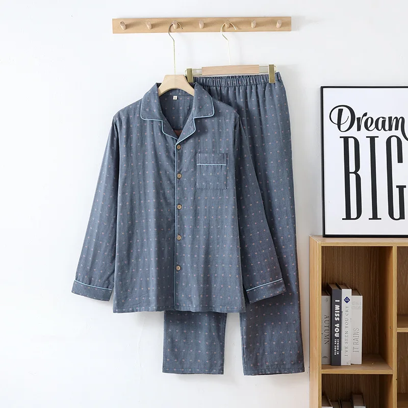 Soft and comfortable pure cotton double-layer gauze home wear for men, spring, autumn and summer, all-cotton long-sleeved pajama
Soft and comfortable pure cotton double-layer gauze home wear for men, spring, autumn and summer, all-cotton long-sleeved pajama