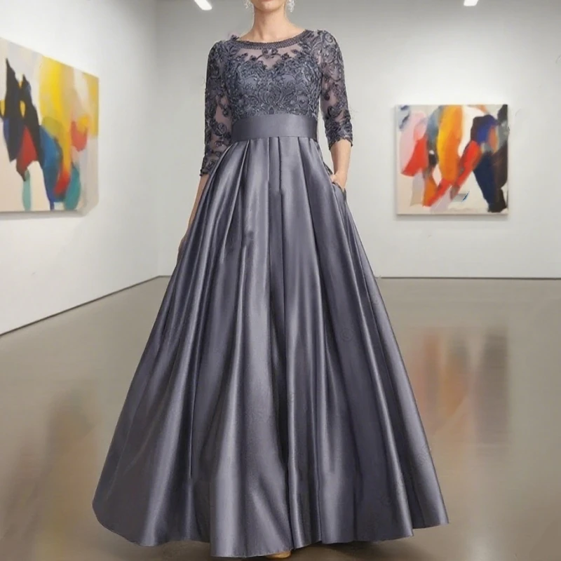 Grey Scoop Mother of Bride Dresses for Women Three Quarter Satin Wedding Party Gown Lace Summer Vestido Customized
Grey Scoop Mother of Bride Dresses for Women Three Quarter Satin Wedding Party Gown Lace Summer Vestido Customized