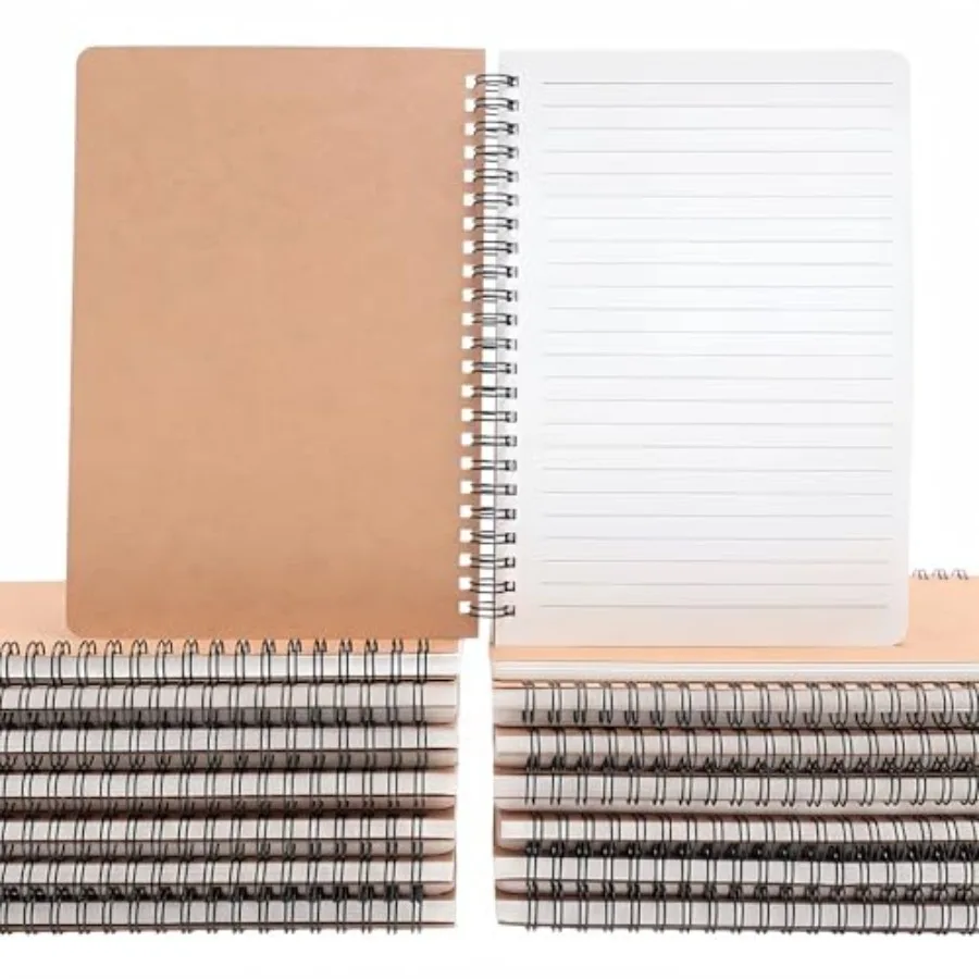 Pack A5 Wide Ruled Spiral Notebooks Bulk, Kraft Cover, 60 Sheets/120 Pages, Lined Journals for School, Office, Events
Pack A5 Wide Ruled Spiral Notebooks Bulk, Kraft Cover, 60 Sheets/120 Pages, Lined Journals for School, Office, Events