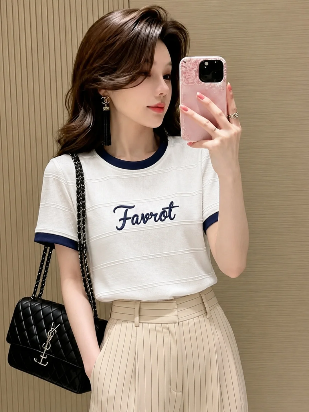 Summer Casual Loose Short Sleeve round Neck Color Block Elegant Top for Women Versatile Lazy Style Fashionable Inner Wear T-S...
Summer Casual Loose Short Sleeve round Neck Color Block Elegant Top for Women Versatile Lazy Style Fashionable Inner Wear T-S...