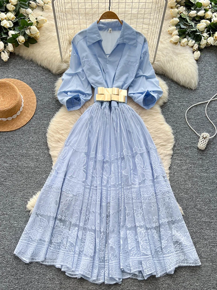 Spring/Summer French Collar Lantern Sleeve Splicing Mesh Dress for Women's New Fashionable Elegant Birthday Party Dress S220
Spring/Summer French Collar Lantern Sleeve Splicing Mesh Dress for Women's New Fashionable Elegant Birthday Party Dress S220