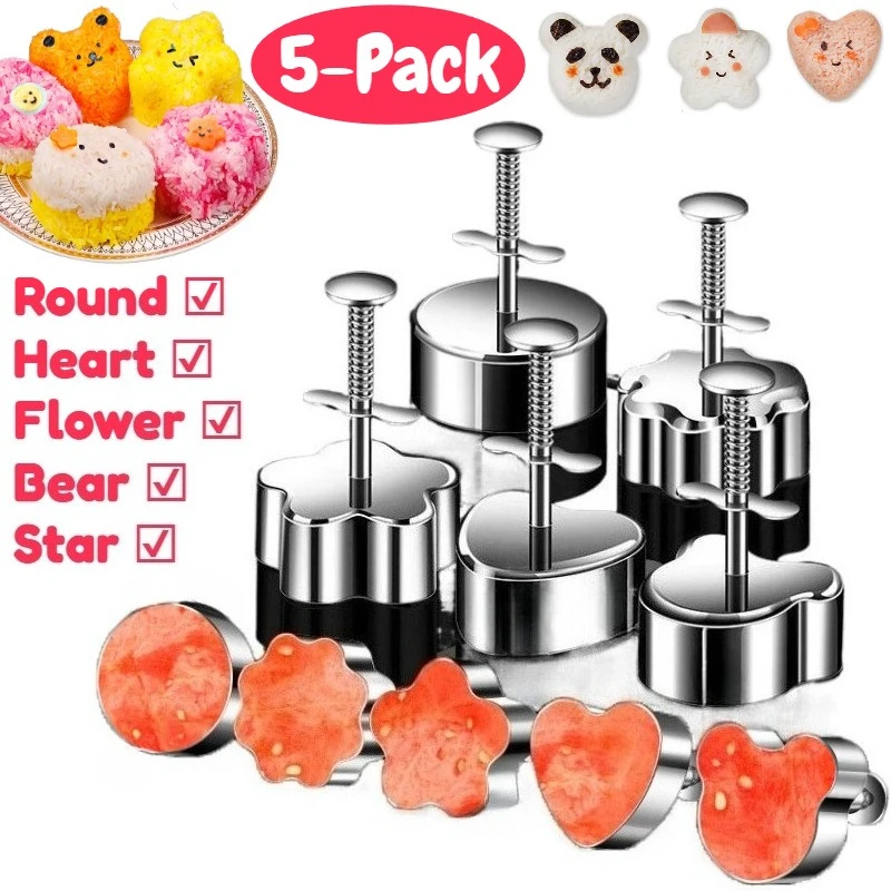 5-Pack Stainless Steel Rice Ball Mold Set Panda Heart Flower Star Round Shapes Fruit Mold Maker for Kids Lunch Bento Home DIY
5-Pack Stainless Steel Rice Ball Mold Set Panda Heart Flower Star Round Shapes Fruit Mold Maker for Kids Lunch Bento Home DIY