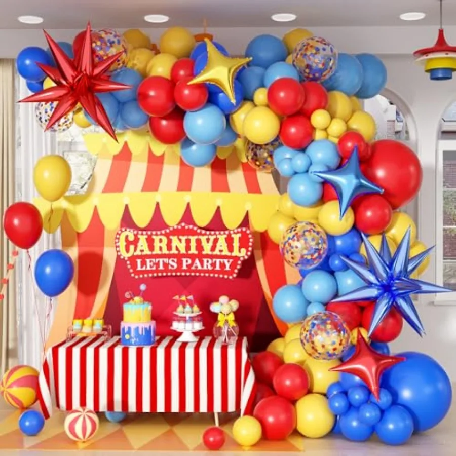 125pcs Carnival Balloons with Red Yellow Blue Balloons for Birthday Party Carnivals Theme Party Decorations
125pcs Carnival Balloons with Red Yellow Blue Balloons for Birthday Party Carnivals Theme Party Decorations