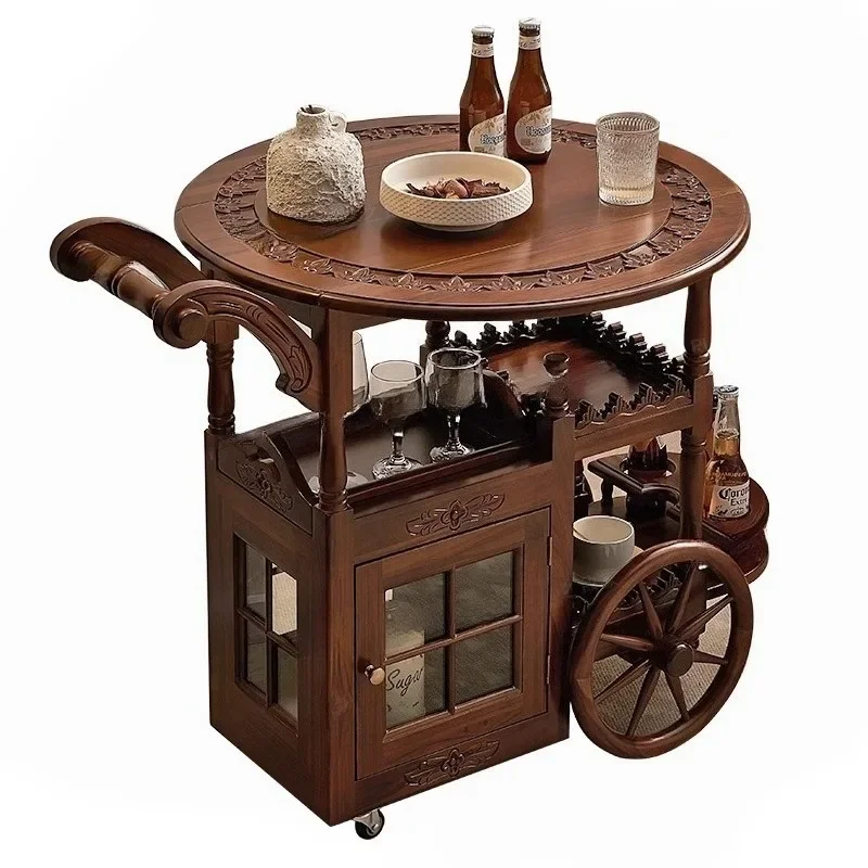 Dining car hand push all solid wood household double storage cart cabinet mobile American living room coffee table
Dining car hand push all solid wood household double storage cart cabinet mobile American living room coffee table