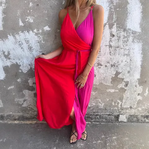 2025 new European and American summer women's clothing sexy suspender double-color halter dress dress dress
2025 new European and American summer women's clothing sexy suspender double-color halter dress dress dress