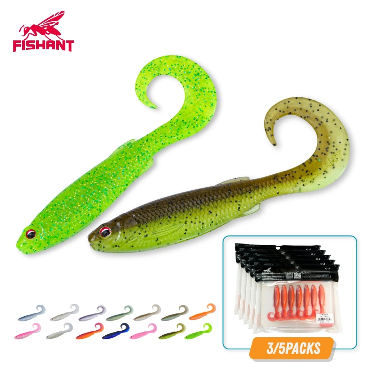 FISHANT Small Real Fish Curly Tail Soft Lure - Sinking 2.5"(9PCS)/2.8"(7PCS) 3/5 Packs, Bass Baits for Texas/Drop Shot/Ned Rig
FISHANT Small Real Fish Curly Tail Soft Lure - Sinking 2.5"(9PCS)/2.8"(7PCS) 3/5 Packs, Bass Baits for Texas/Drop Shot/Ned Rig