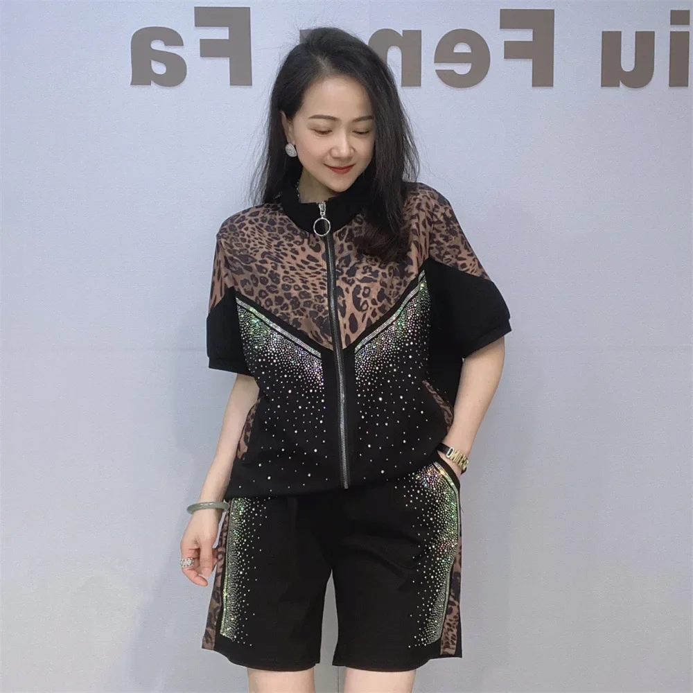 Diamonds Leopard Print Patchwork 2 Piece Sets Womens Outfits Casual Tracksuit Women Summer Loose Cardigan Side Stripe Short Suit
Diamonds Leopard Print Patchwork 2 Piece Sets Womens Outfits Casual Tracksuit Women Summer Loose Cardigan Side Stripe Short Suit