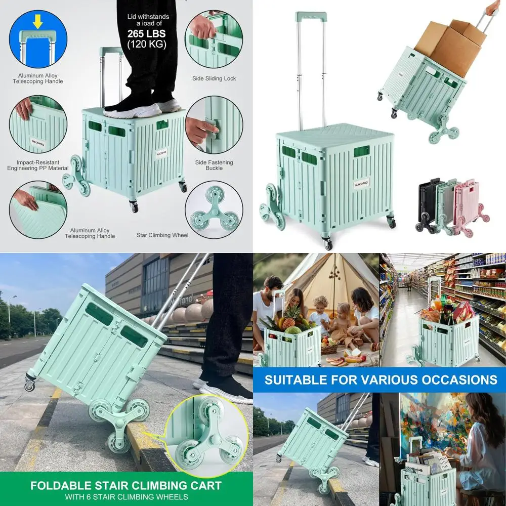 Stair-Climbing Collapsible Utility Cart with Telescoping Handle - Green
Stair-Climbing Collapsible Utility Cart with Telescoping Handle - Green