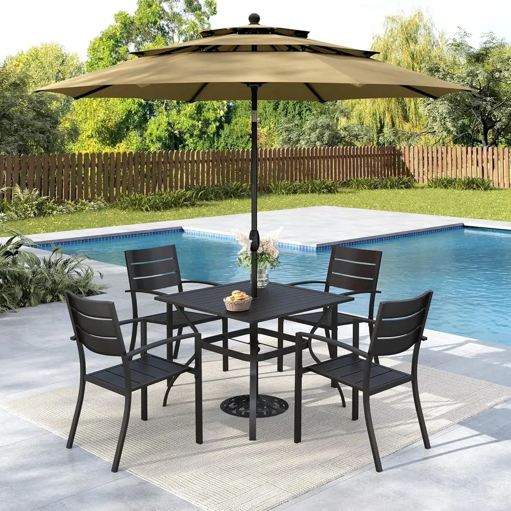 6-Piece Metal Patio Dining Set for 4 with Beige Umbrella (No Base)
6-Piece Metal Patio Dining Set for 4 with Beige Umbrella (No Base)