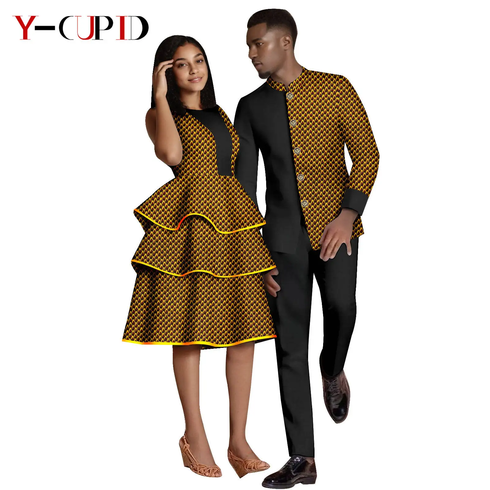 African Print Tierred Dresses for Women Matching Men Outfits Top Jacket and Pants Sets Bazin Riche African Couple Clothes 25C076
African Print Tierred Dresses for Women Matching Men Outfits Top Jacket and Pants Sets Bazin Riche African Couple Clothes 25C076