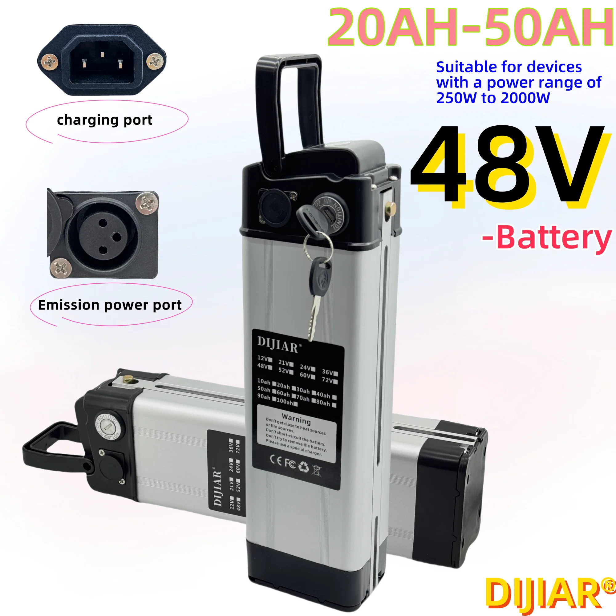 48V power assisted bicycle 18650 large capacity lithium-ion battery,+BMS suitable for Silverfish motors below 500W-2000W 
48V power assisted bicycle 18650 large capacity lithium-ion battery,+BMS suitable for Silverfish motors below 500W-2000W