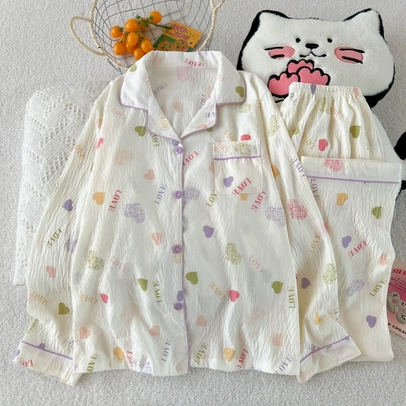 Spring and autumn pajamas for women, casual cardigan with reversible collar, long sleeves, long pants, home wear two-piece set.
Spring and autumn pajamas for women, casual cardigan with reversible collar, long sleeves, long pants, home wear two-piece set.