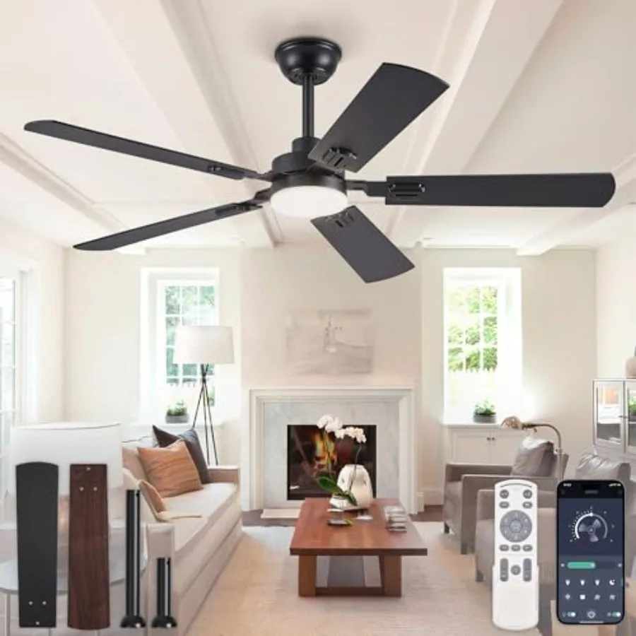 Indoor farmhouse ceiling fan with lights: black metal, dual-finish blades, quiet strong motor, 24W dimmable LED, remote app con
Indoor farmhouse ceiling fan with lights: black metal, dual-finish blades, quiet strong motor, 24W dimmable LED, remote app con