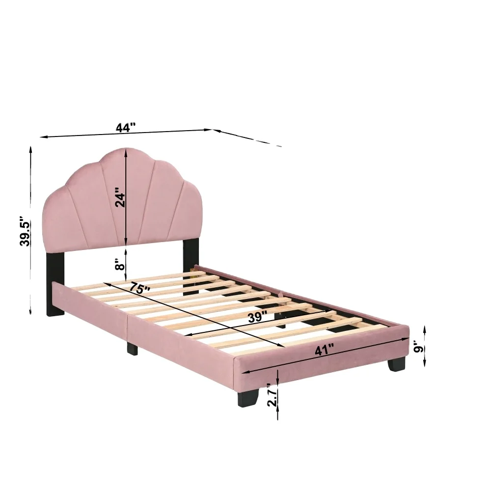 Upholstered Twin Size Platform for Kids, Wooden Bed Frame with Slatted Base, Cute Bed Frame with Shell Design Headboard
Upholstered Twin Size Platform for Kids, Wooden Bed Frame with Slatted Base, Cute Bed Frame with Shell Design Headboard