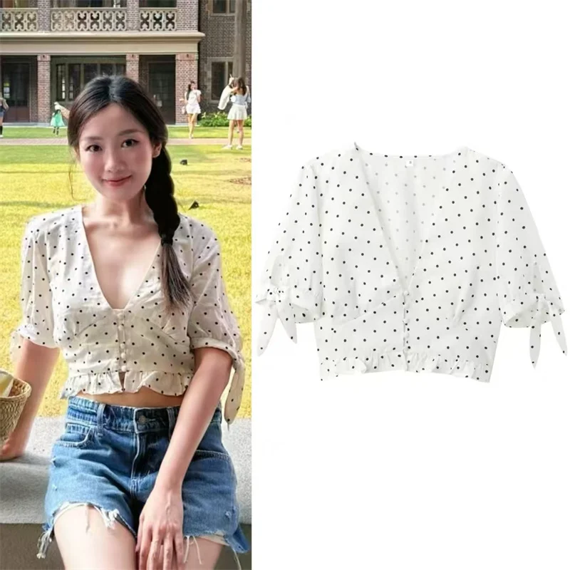 Women's Top 2026 Summer New White Polka Dot Short Sleeve Sexy V-Neck Cropped Top Personalized Fashion Casual Vacation
Women's Top 2026 Summer New White Polka Dot Short Sleeve Sexy V-Neck Cropped Top Personalized Fashion Casual Vacation