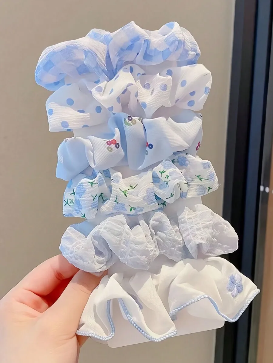 6pcs Delicate Blue And White Floral Scrunchies Hair Elastics For Ponytail Styling Accessories
6pcs Delicate Blue And White Floral Scrunchies Hair Elastics For Ponytail Styling Accessories