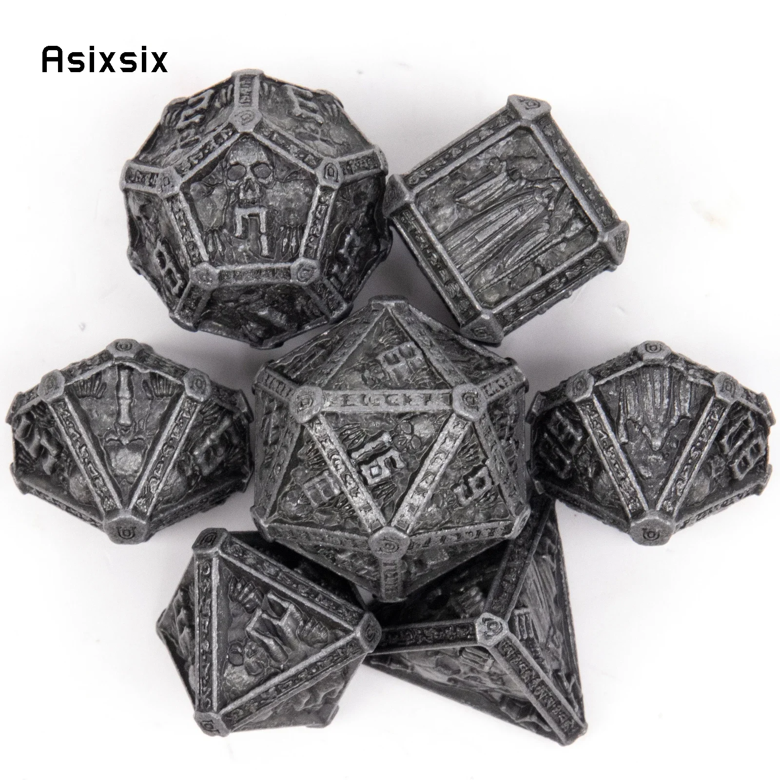 7 Pcs Silver Skull Ghost Metal Dice Solid Metal Polyhedral Dice Set Suitable for Role-Playing RPG Board Game Card Game
7 Pcs Silver Skull Ghost Metal Dice Solid Metal Polyhedral Dice Set Suitable for Role-Playing RPG Board Game Card Game