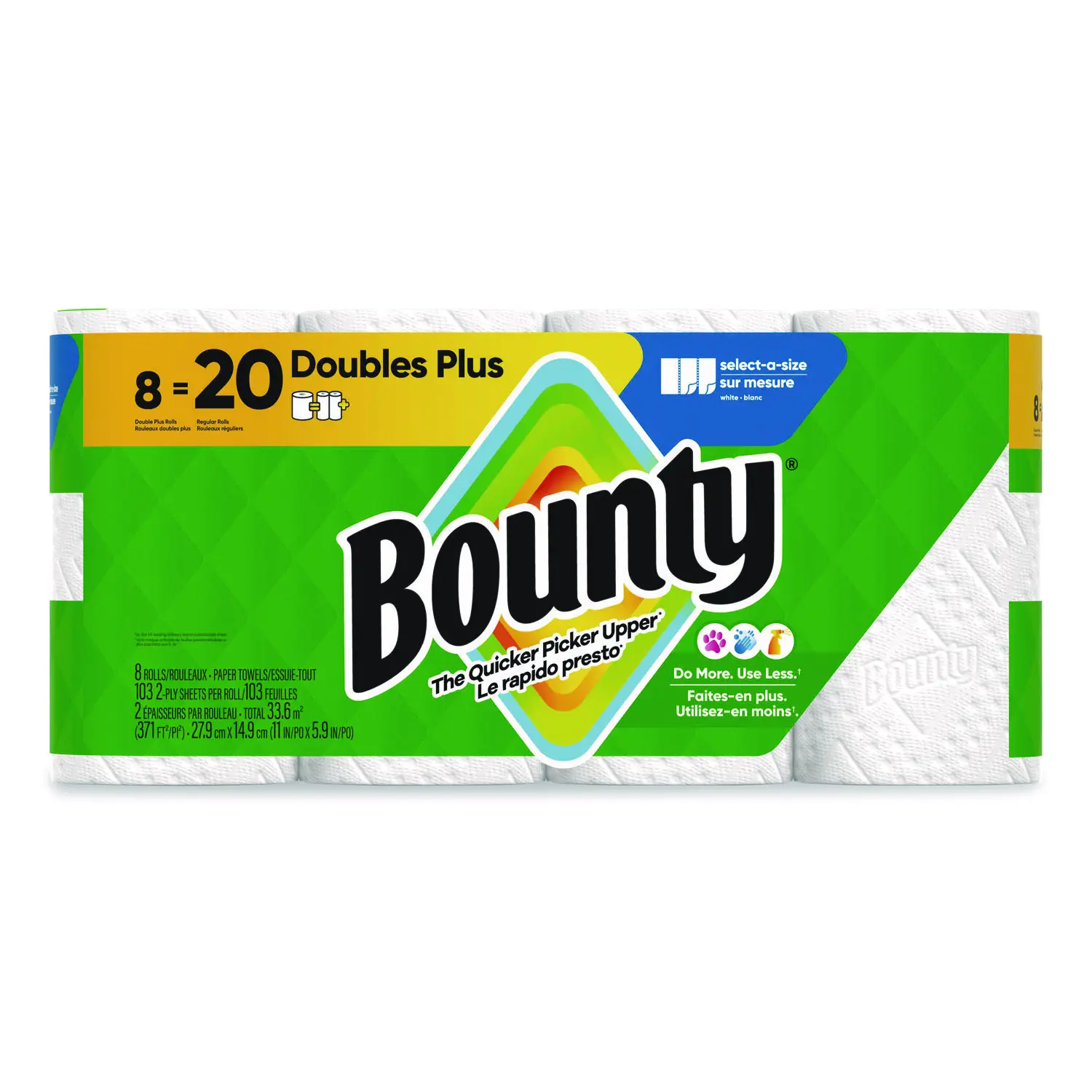 usPack of 8 Bounty Select-a-Size Kitchen Paper Towel Rolls, 2-Ply, 5.9 x 11, Double Roll Size, White, 103 Sheets per Rolld
usPack of 8 Bounty Select-a-Size Kitchen Paper Towel Rolls, 2-Ply, 5.9 x 11, Double Roll Size, White, 103 Sheets per Rolld