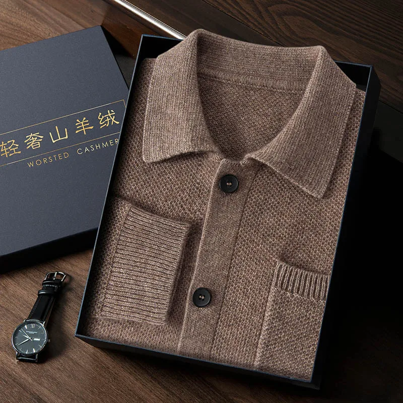 Men's Lapel Collar Cardigan 100% Cashmere Knitted Sweater Casual Business Long Sleeved Shirt Autumn Winter New Men's Clothing
Men's Lapel Collar Cardigan 100% Cashmere Knitted Sweater Casual Business Long Sleeved Shirt Autumn Winter New Men's Clothing
