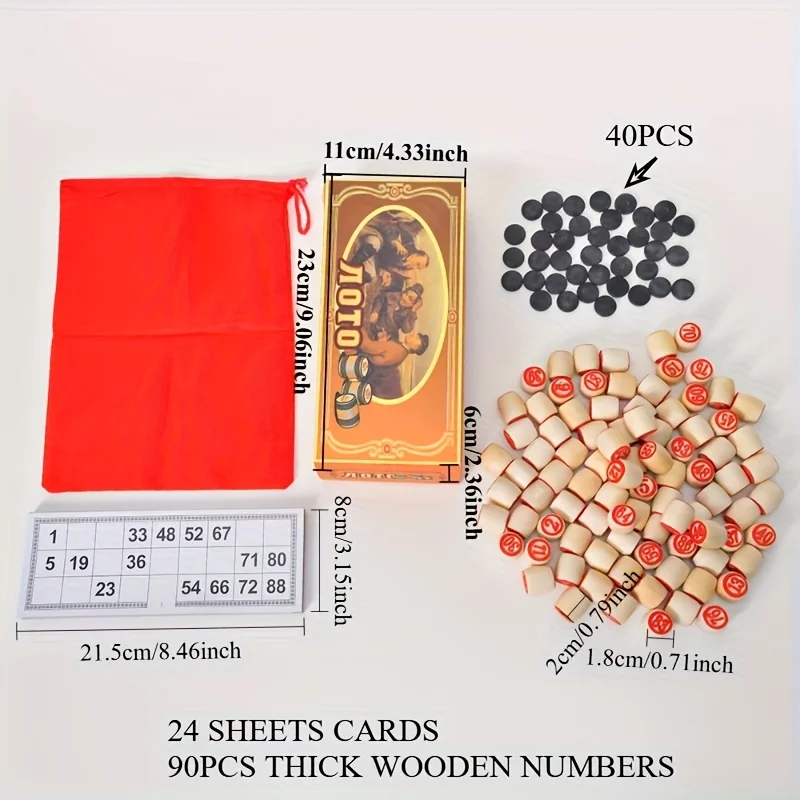 24sheets paperboard cards+90pcs double-sided drum shapes BINGO NUMBERS 1-90 +40pcs black round chess pieces GIFT BOX SET PARTY
24sheets paperboard cards+90pcs double-sided drum shapes BINGO NUMBERS 1-90 +40pcs black round chess pieces GIFT BOX SET PARTY