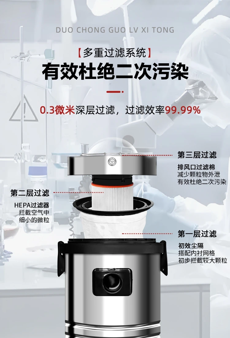 Clean room special silent mobile industrial vacuum cleaner purification dust removal workshop clean medicine laboratory
Clean room special silent mobile industrial vacuum cleaner purification dust removal workshop clean medicine laboratory