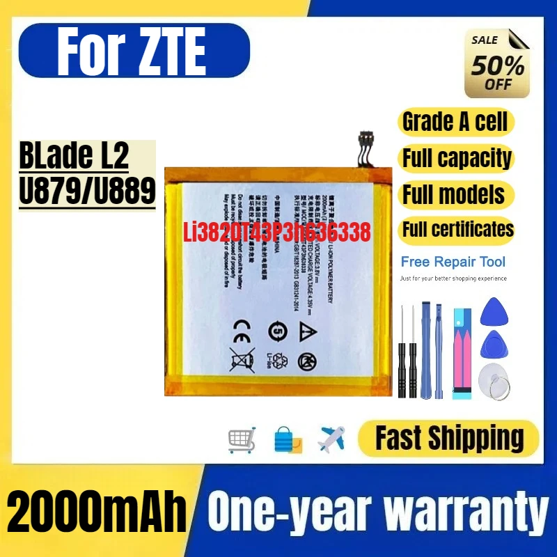 Li3820T43P3h636338 for ZTE BLade L2/U879/U889 Mobile Phone Battery High Quality Replacement Bateria Grade A Cell with Tools
Li3820T43P3h636338 for ZTE BLade L2/U879/U889 Mobile Phone Battery High Quality Replacement Bateria Grade A Cell with Tools