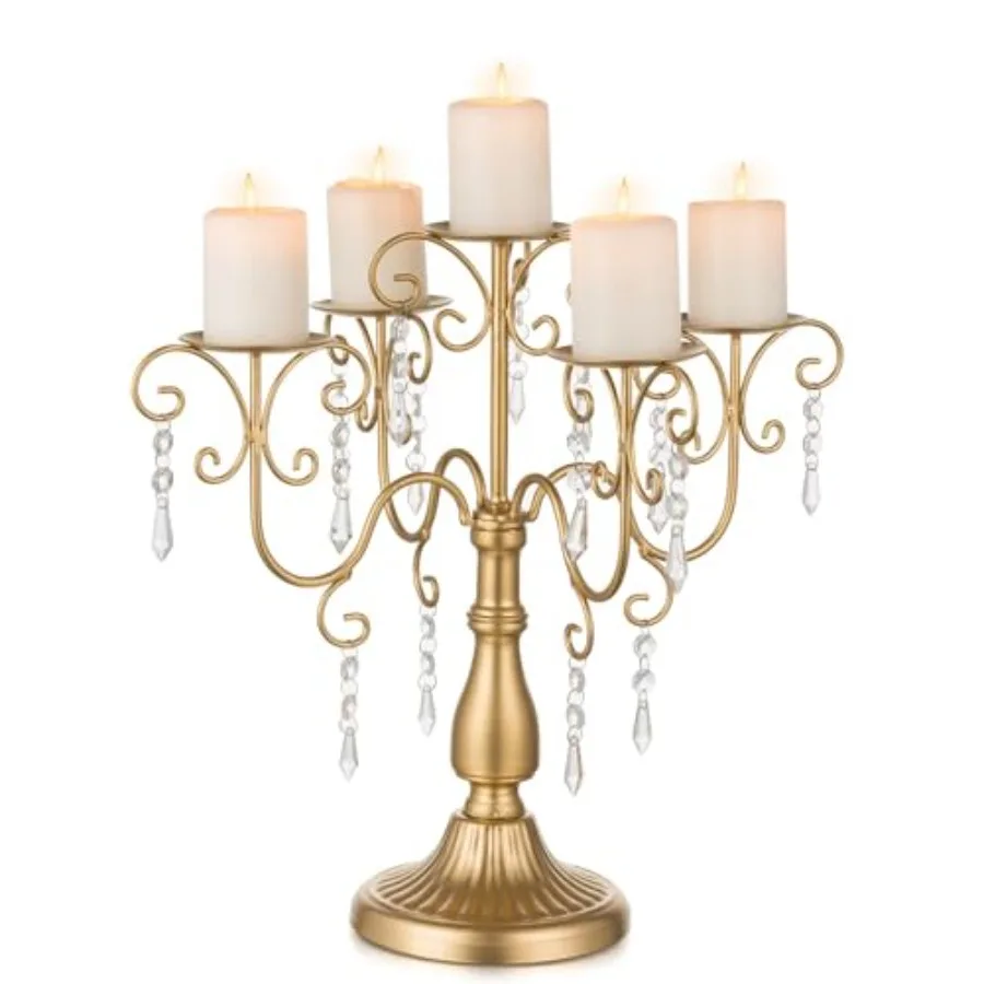 Candelabra Centerpieces Gold Candle Holder - 5 Arm Pillar Candle Holders with Crystal Beads for Christmas Table Centrepiece Hal
Candelabra Centerpieces Gold Candle Holder - 5 Arm Pillar Candle Holders with Crystal Beads for Christmas Table Centrepiece Hal